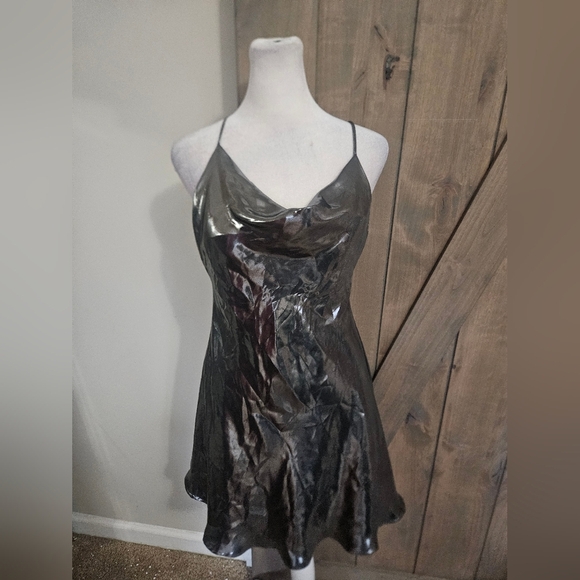 ZARA Metallic Liquid Silver Cowl Neck Slip Mini Dress –Size XS - Picture 9 of 13
